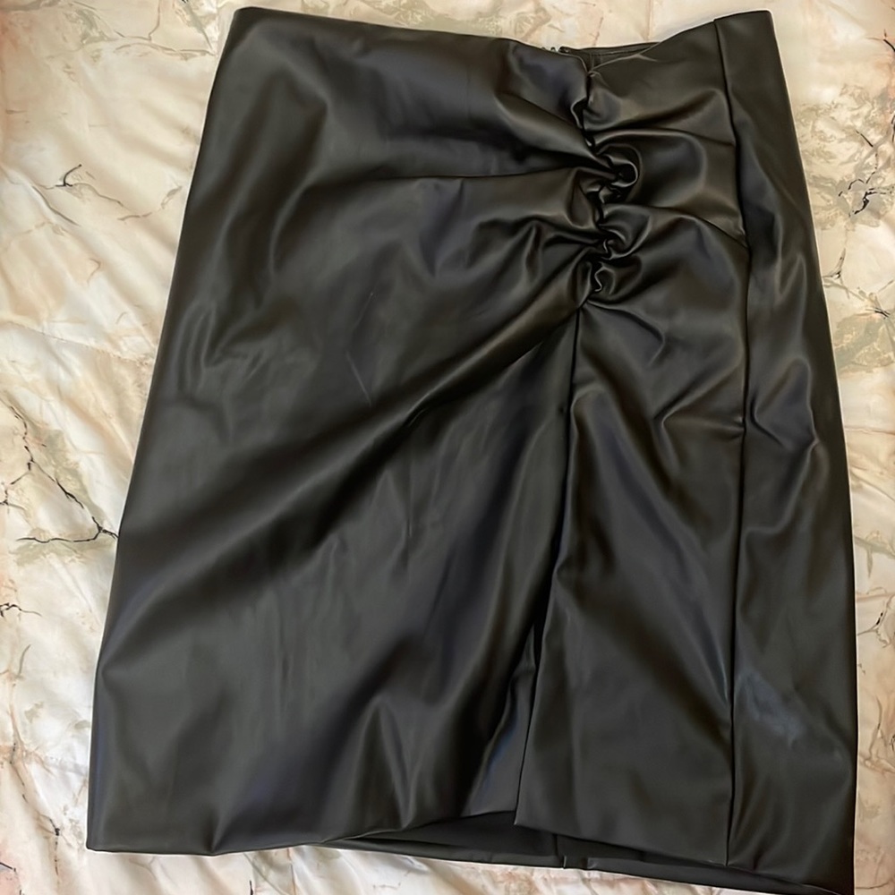 Black faux leather skirt with small slip size m